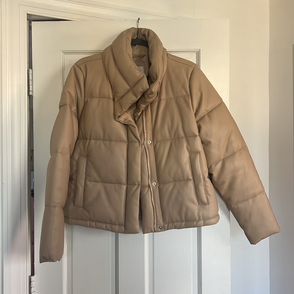 Vegan Leather Mini Puffer in Beige - Picture 2 of 7